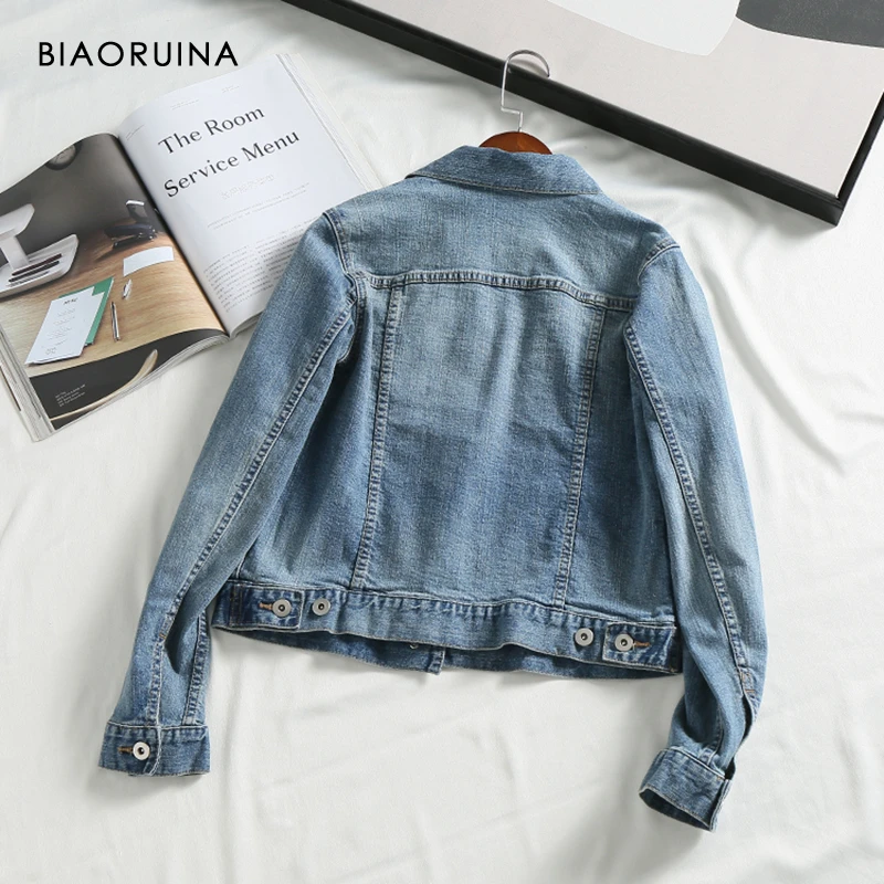 BIAORUINA, 4 цвета, женская, японский стиль, тонкая, подходит ко всему, короткая джинсовая куртка, женская, винтажная, однобортная, модное пальто, уличная одежда