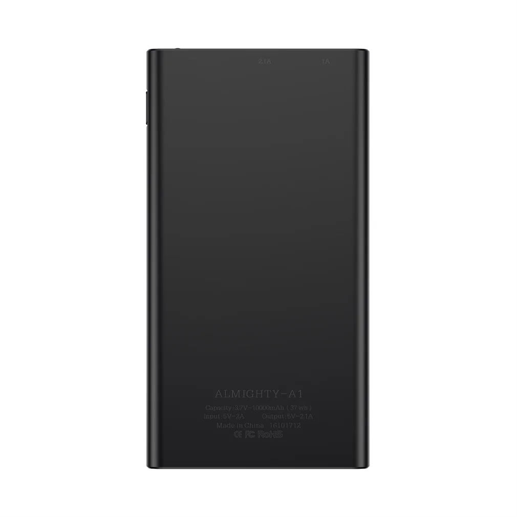 Черный A1 10000mA 5V износостойкий устойчивый к царапинам светодиодный внешний аккумулятор с двумя выходами USB для мобильного телефона