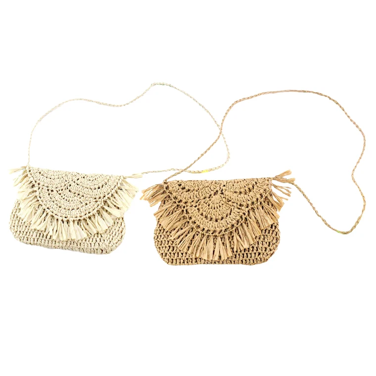 

ABZC-2 Pcs Tassel Straw Bag Paper Rope Hook Flower Big Flip Hand-Women Bag Casual Handbag Beach Bag, 1 Pcs Brown & 1 Pcs Beige
