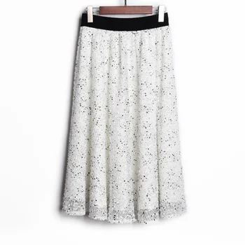 

2020 Spring and Summer Skirt white mesh snowflake waist has elastic tape skirt