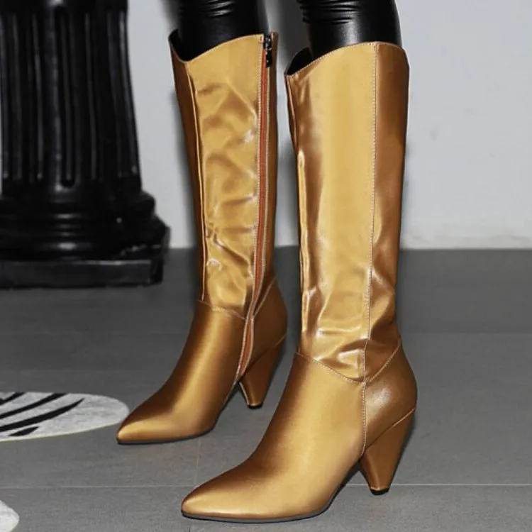 Женские ботинки до середины икры; chaussure boots; роскошные ботинки-гладиаторы из искусственной кожи на высоком каблуке с острым носком; женская обувь; zapatos mujer sapato; H824