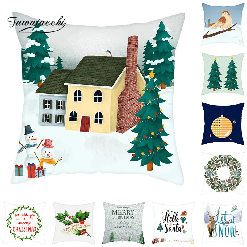 

Fuwatacchi Christmas Cushion Covers Polyester Pillow Covers Decorations for Home Sofa Deacorative Throw Pillows Case 45*45cm