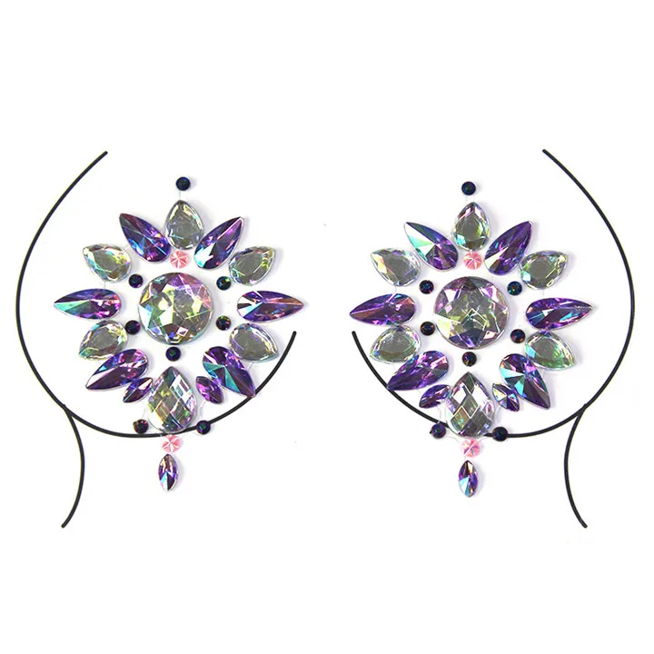 2  Love Pattern Breast Stickers Flower Smiley Colorful Rhinestones Chest Stickers For Women Fashion Jewelry Environmental Acrylic Sticker