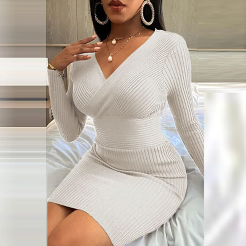 Vestido de Festa Pescoço com Nervuras Feminino Elegante Magro Ajuste Bodyon Longo - Manga Curta Sólidos Mini Vestidos Sexy Envoltório v Hip Pacote Vestido 2022 5 Computers & Electronics