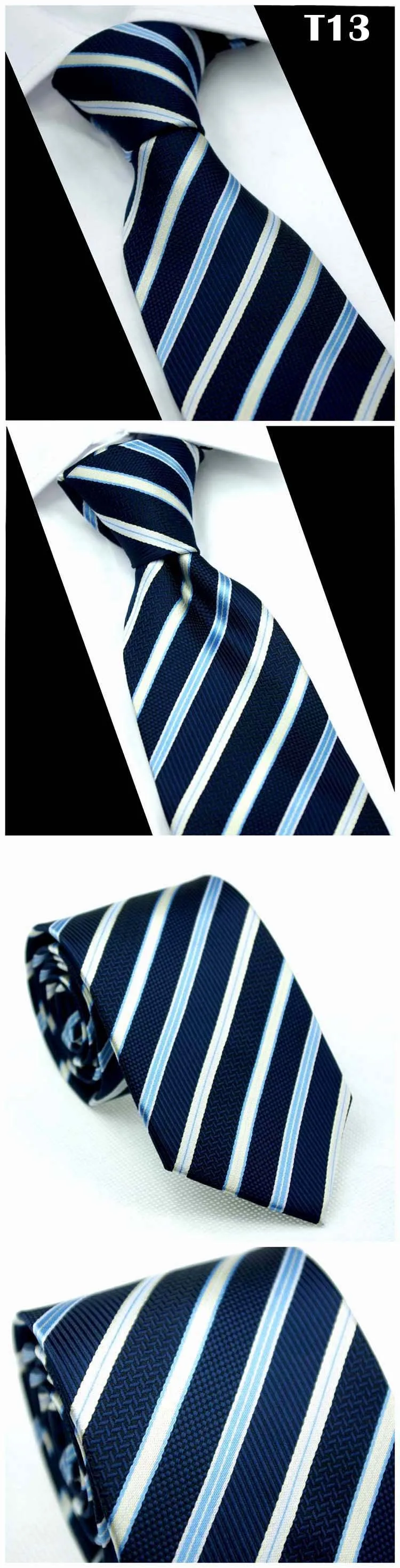 Men Formal Wear Business Tie Purplish Blue Sapphire Blue Striped Plaid Tie