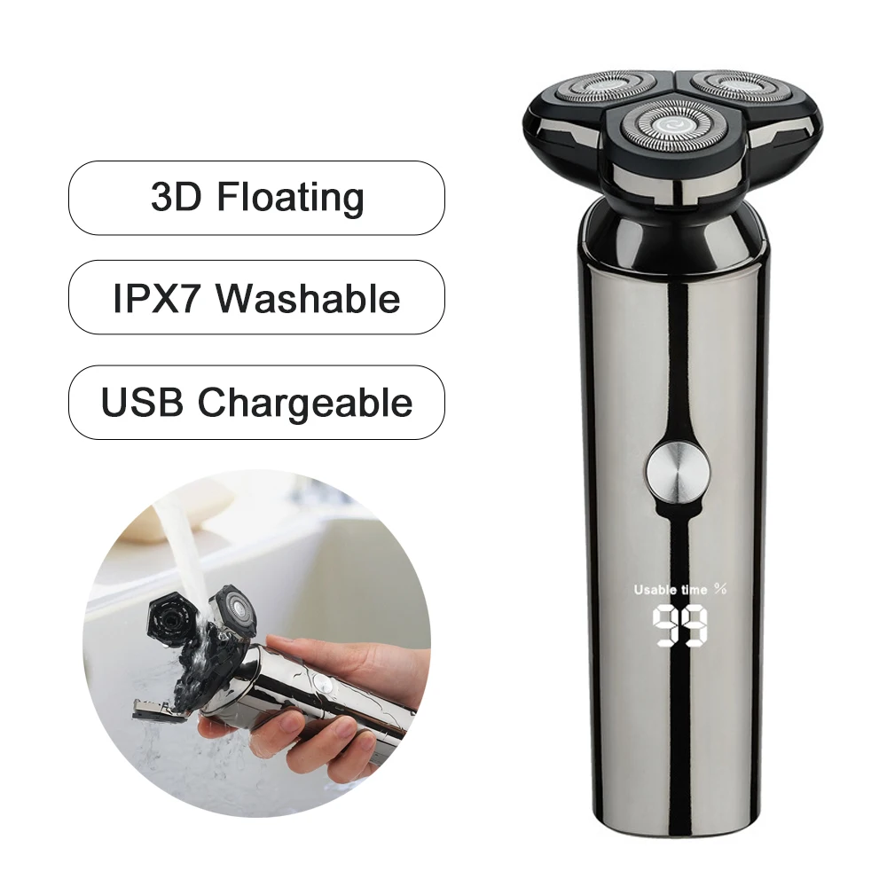 

USB Rechargeable Electric Shaver For Men Stainless Steel Shaving Machine Men 4D Triple Floating Blade Razor Shaver Beard Trimmer