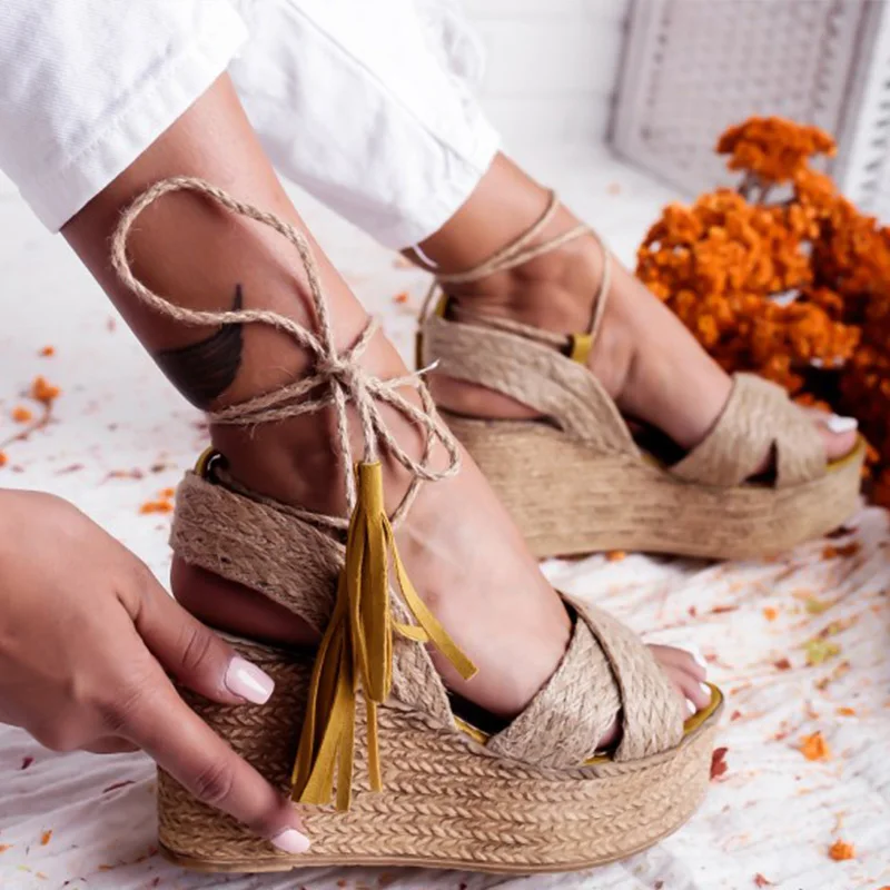 

Summer Sandals Wedges 2020 New Sandals Ankle Wrap Fashion High Heel Platform Ankle Strap Open Toes Women Sandals Shoes
