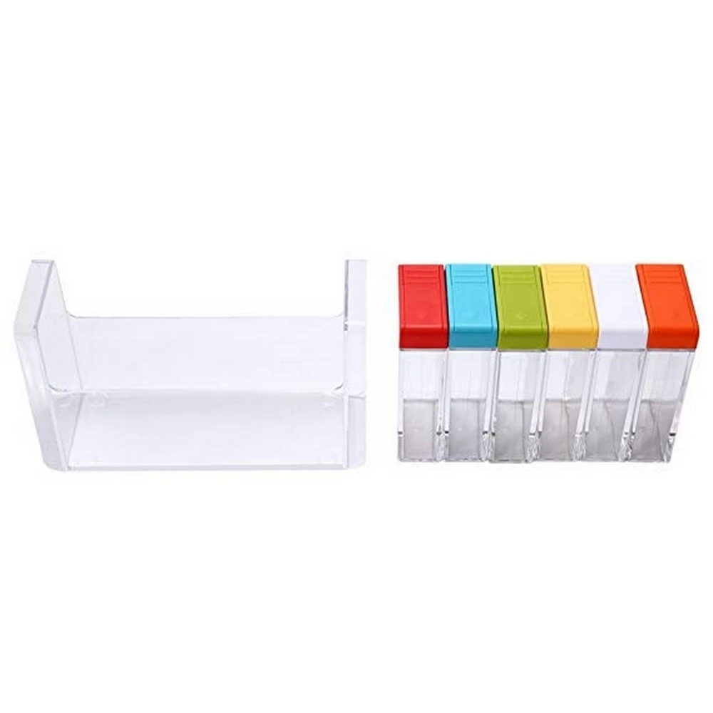 6pcs/set Acrylic transparent Spice Jar with colorful lid spice box Kitchen Tools Salt Condiment Cruet Storage box Containers