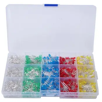 

1000Pcs Assorted Color Red/Yellow/Blue/Green/White 3mm LED Light Emitting Diode Kit Box for DIY LED Projects Science Experiments