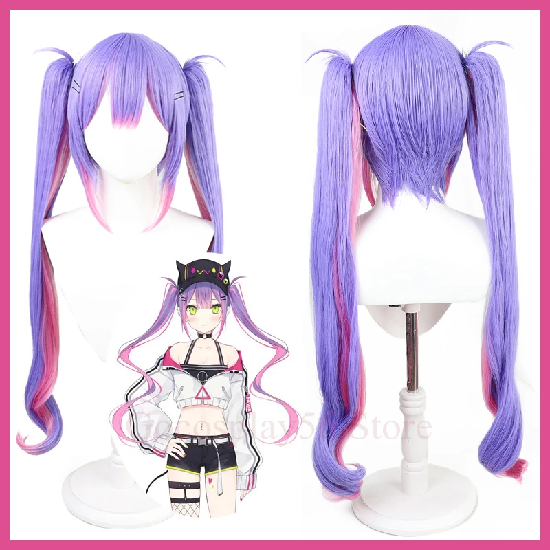 VTuber Tokoyami Towa Wig Hololive Idol косплей девушки фиолетовые Смешанные розовые 80 см длинные
