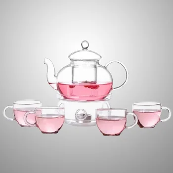 

6 pcs Tea Set High Quality 1pc Tea Pot with 4pcs Cups and 1pc Warmth Teaware Flowers Tea Sets Kungfu Teaware