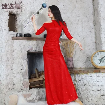 Belly Dance Training Suit New Fall Winter One Piece Dress Orient Dance Performance Dress Women S Group Trainning Uniform Dw129 Buy At The Price Of 29 98 In Aliexpress Com Imall Com