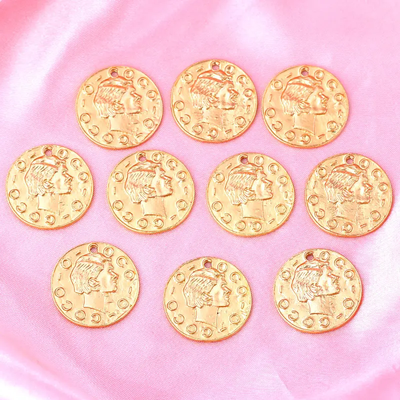 

10 шт./компл. винтажные Подвески в виде портрета монет, металлический геометрический кулон золотого цвета для изготовления сережек своими руками