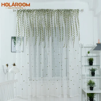 

Embroidered Tulle Curtains for Living Room Wicker Pattern Curtains for Bedroom Kitchen Window Sheer Modern Voile Curtain Drapes