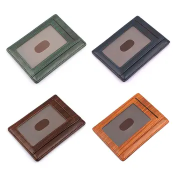 

Simple Wood Grain Card Holder Slim Blocking Leather Wallet Minimalist Credit Bag