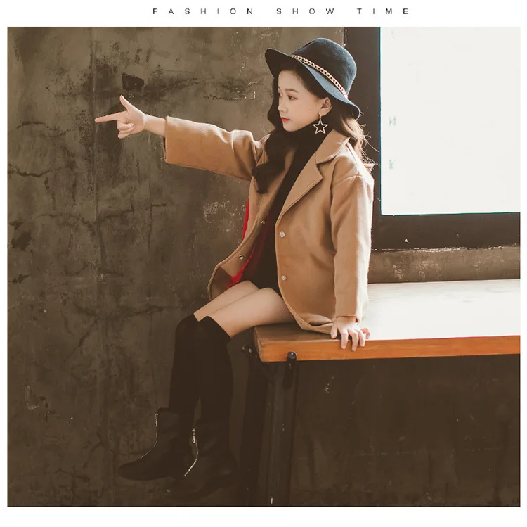 

New winter England style long-section hit color woolen jacket outwear with big heart for teenage girls