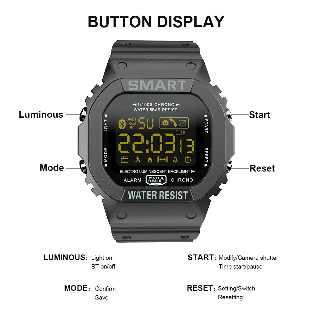 Спортивные Смарт-часы мужские Bluetooth шагомер Водонепроницаемые SMS напоминающие Часы Цифровые умные часы для ios Android телефон