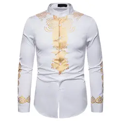Мужская белая африканская одежда 2019 мода африканская Дашики Печать Платье рубашка Мужская Уличная Повседневная африканская одежда