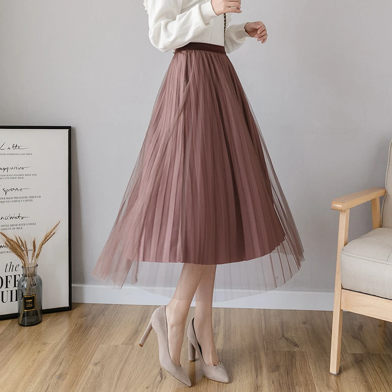 nuevas dos mujeres en el otoño e invierno usan faldas plisadas de gasa velo de busto largo|Faldas| - AliExpress