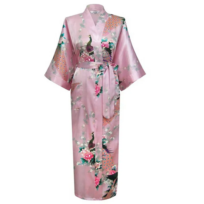 Лидер продаж, розовые женские халаты из искусственного шелка, кимоно юката, китайское женское сексуальное белье, Цветочная Пижама, большие размеры S M L XL XXL XXXL - Цвет: Розовый