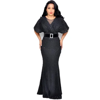 

Elegant Formal Luxury Evening Party Dress Sexy Sequined African Bazin Dashiki Maxi Dress High Quality Africa Kanga Clothing