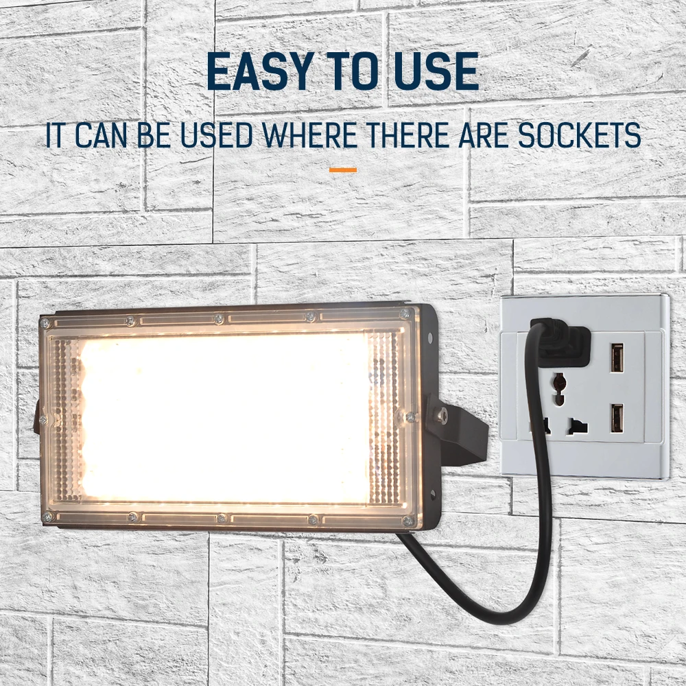 

50W LED Flood light AC 220V 230V 240V Warm Light White Light With Plug IP65 Waterproof Outdoor Floodlight