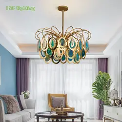 Натуральный агат фойе светодиодный подвесной светильник для гостиной спальни светодиодный люстры Золотой Металл Лофт подвесной