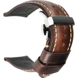 Premium Genuine Leather Watch Band with Butterfly Buckle - 18mm Calfskin Strap Bracelet for 18mm (Dark Brown)