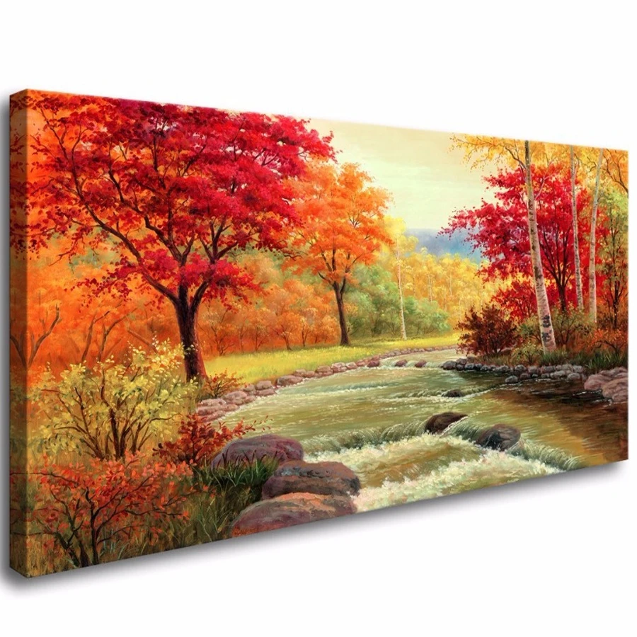 diamond mosaic Autumn Red Trees Forest Mountain Waterfall Landscape diamond Painting cross stitch 3d embroidery full drill_副本