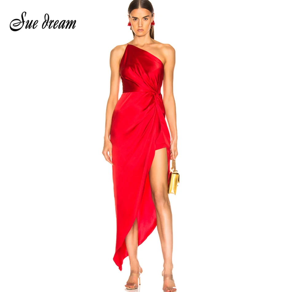 red one shoulder bodycon dress