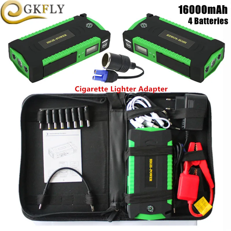 Green GKFLY высокое Ёмкость автомобиль скачок стартер 600A пусковое устройство Портативный Мощность банк со стартером 12В кабели Авто Батарея усилитель Зарядное устройство - Цвет: Green