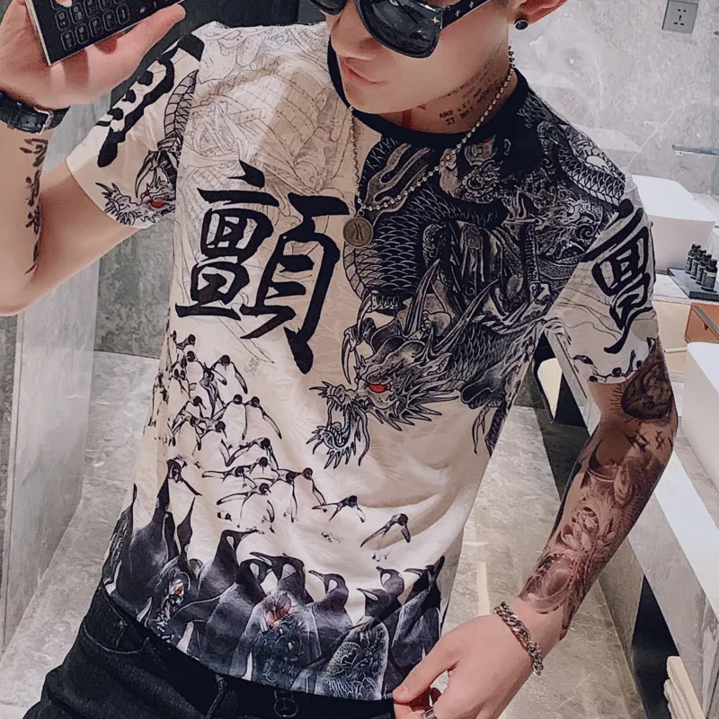 

Luxury Chemise Baroque Tee Shirt Homme Streetwear Playeras De Hombre 2020 Summer Printed T Shirts Slim Fit Tshirt