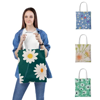 

Little Daisies Printed Women Canvas Shopping Bag Female Canvas Cloth Shoulder Bag Eco Handbag Reusable Grocery Shopper Bag