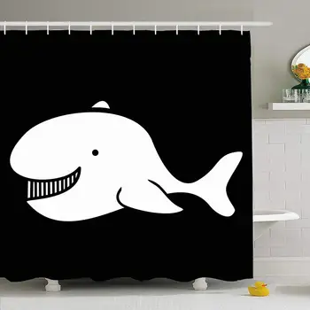 

Shower Curtain Set with Hooks 60x72 Animal Whale Mascot Business Black White Animals Wildlife Sketch Crest Fauna Objects Nature