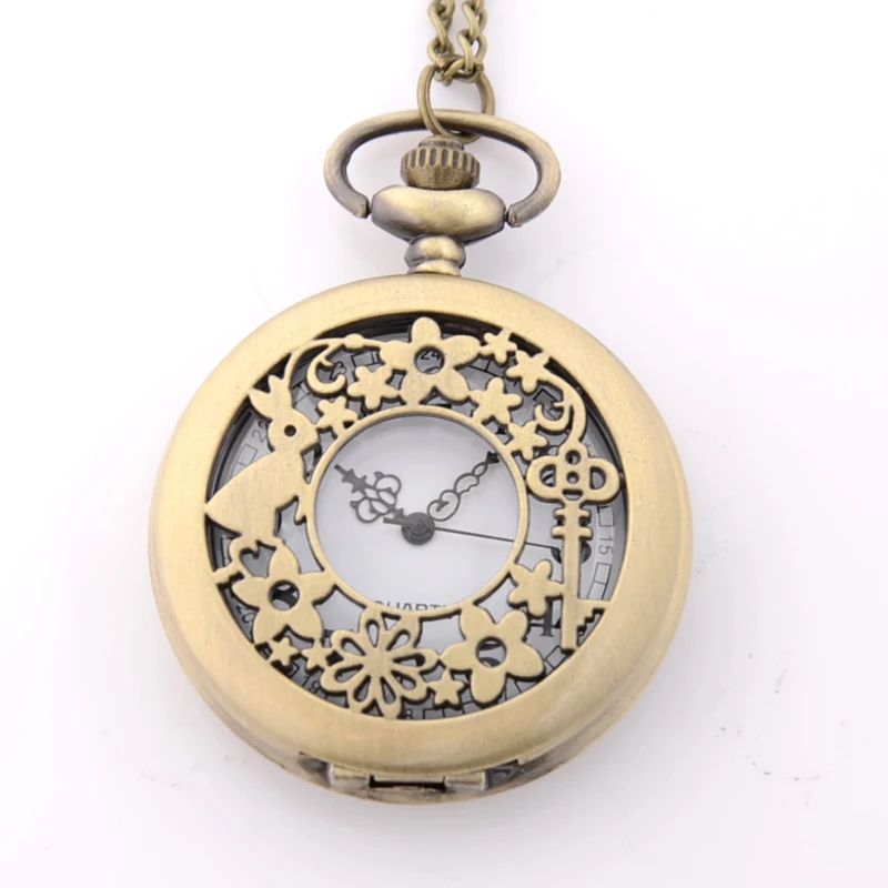 

IBEINA Hollow Flower Full Hunter Quartz Engraved Fob Retro Pendant Pocket Watch Chain Gift Fire Fighter Theme