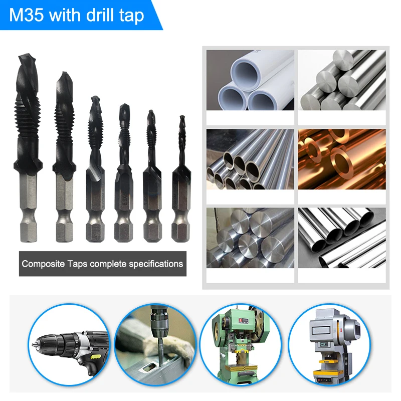 

Spiral Tap Drill Bit HSS Fluted Machine Screw Tap Drill Tap Bit Drilling Tapping Chamfering J8