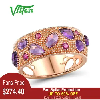 

VISTOSO 14K 585 Rose Gold Ring For Women Sparkling Diamond Ruby Fancy Amethyst Engagement Anniversary Unique Gift Fine Jewelry