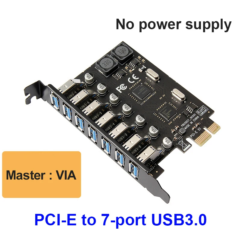 USB 3.0 PCI Express Adapter PCI E To 7 Ports USB 3 Expansion Adapter Card USB PCIe PCI-e X1 Hub controller Converter For Desktop 1
