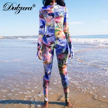 

Dulzura print women jumpsuit bodycon sexy streetwear 2020 spring summer clothes outfit romper full body work out sports party