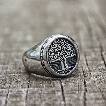 

Simple Tree of Life Signet Ring 316L Stainless Steel Classic Men Viking Amulet Rings Nordic Yggdrasil Jewelry