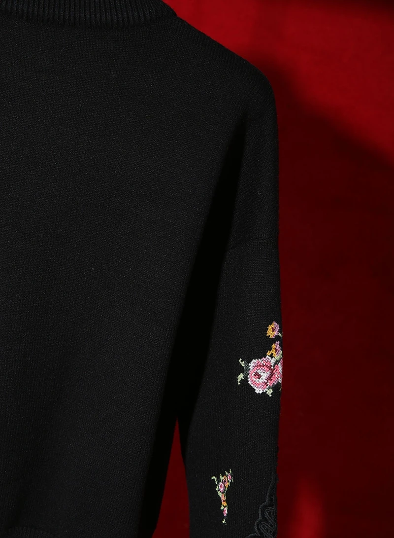 Red RoosaRosee дизайнер весна осень для женщин цветок вышивка бриллиантами с длинным рукавом вязаный свитер Новые пуловеры Леди Черный Топ