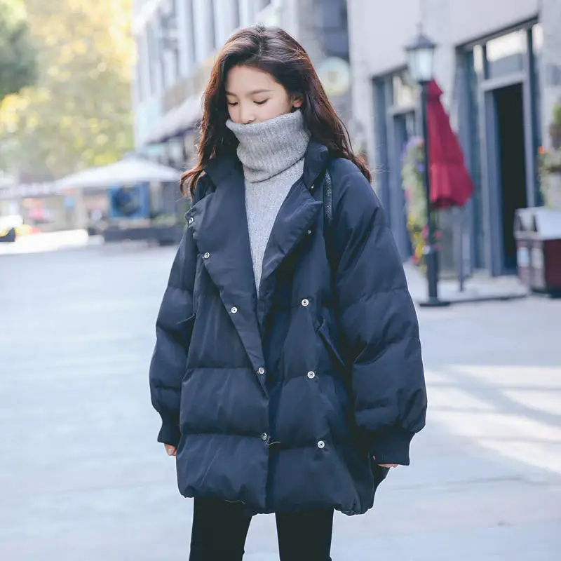 Зимнее пальто женские парки свободная теплая зимняя куртка Femme Толстая Повседневная пуговица с длинным рукавом зимнее женское пальто стеганая верхняя одежда Q1884 - Цвет: Black