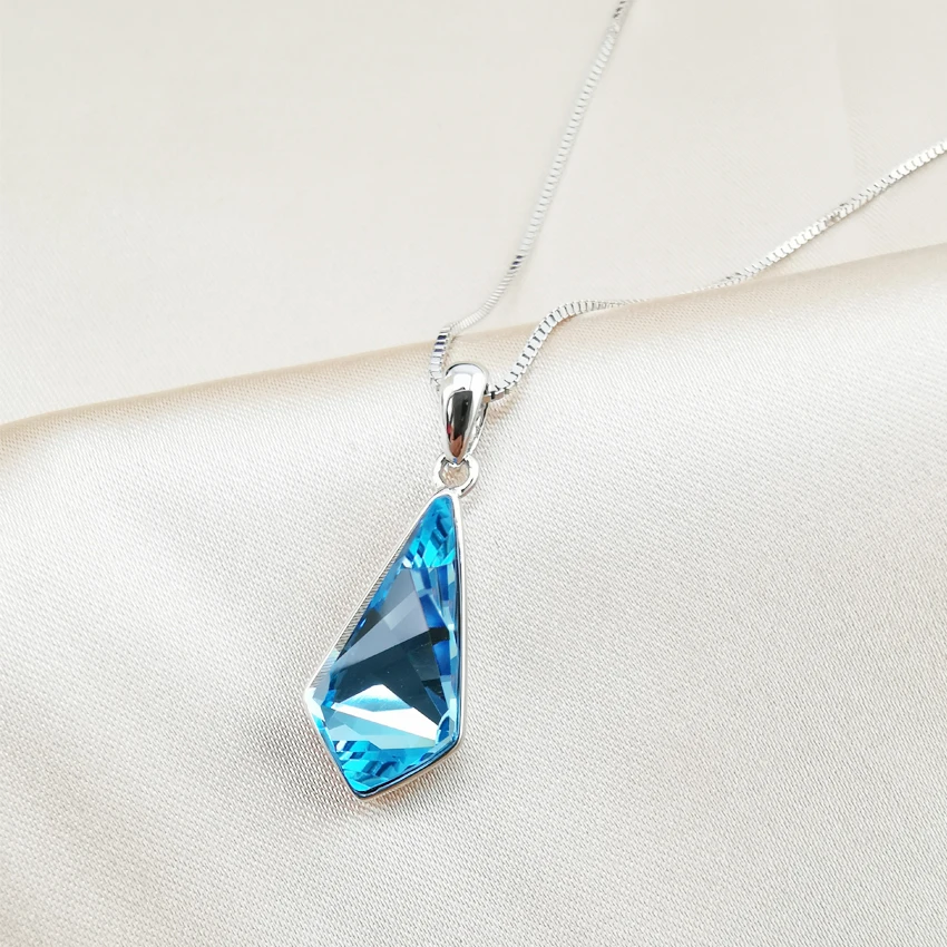 Новое ювелирное изделие HUDIESHUO, Австрийское импортное хрустальное ожерелье для женщин, 925 серебряное ожерелье с подвесками для свадебной вечеринки - Окраска металла: blue