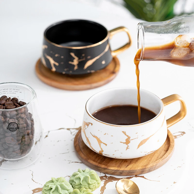 Luxury Nordic Marble Condensed Coffee Ceramic Cup Mugs Matte Water Cafe Tea Milk Cups Saucer Suit with Dish Spoon Set Ins | Дом и сад