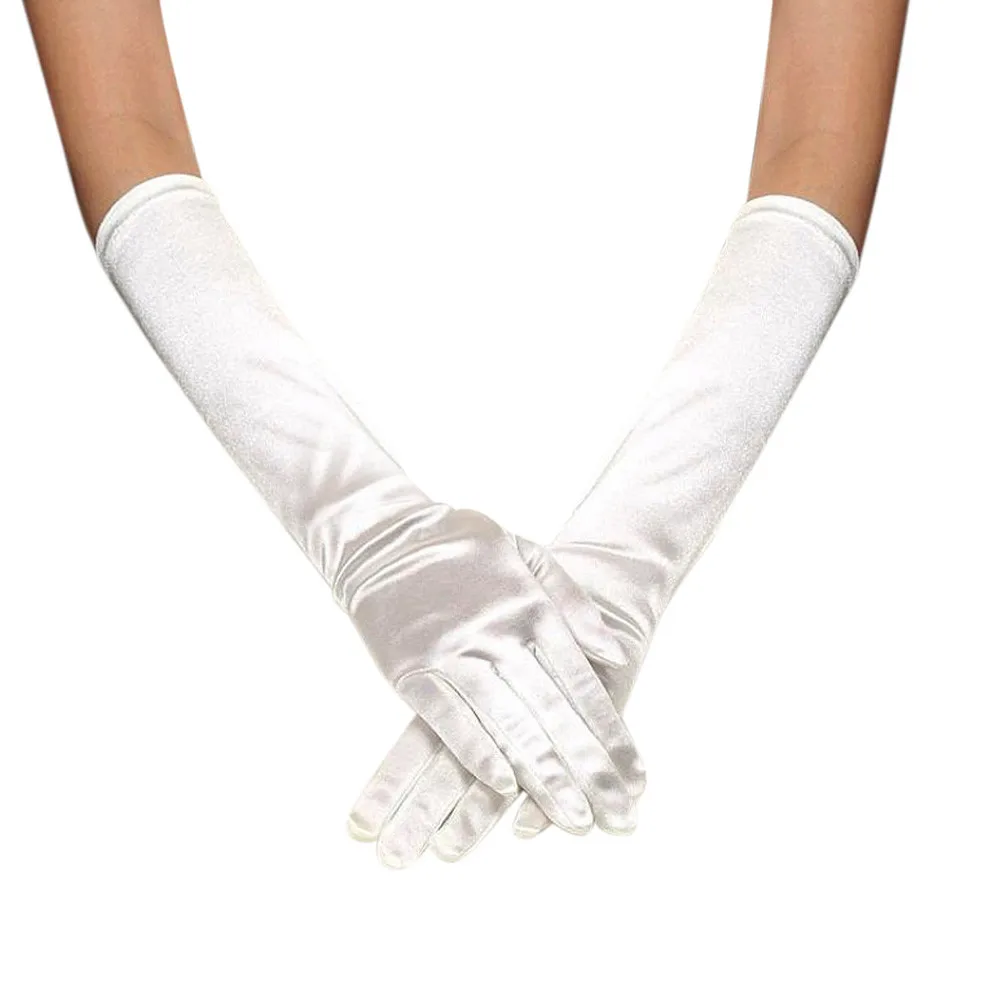 Модные эластичные перчатки с длинными пальцами, розовые, черные, вечерние, вечерние, нарядные, вечернее платье с корсетом, эластичные удобные перчатки для женщин - Цвет: Белый