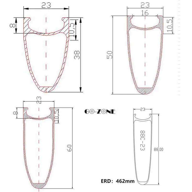 Top 700c carbon rim 38 50 60 88mm Clincher road bike carbon rims 23 mm width full carbon fibre bicycle wheelset rim 5