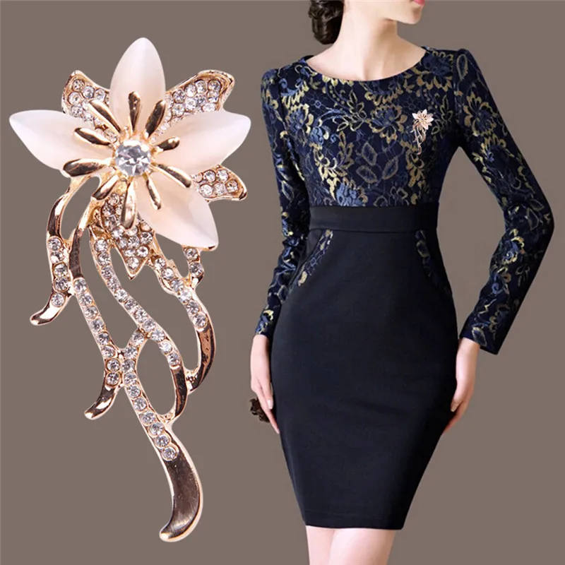 Модная бижутерия брошь со стразами булавка с опалом в виде цветка женские