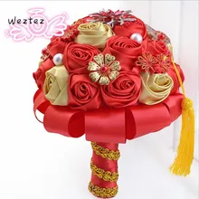 Китайский стиль Красные Свадебные букеты для Свадебный сатиновый лента со стразами Искусственные Свадебные цветы украшения SPH204