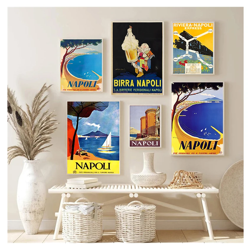 vintage hogar laminas para cuadros Póster de pintura en lienzo con paisaje  de ciudad famosa, carteles de Italia, Francia, Grecia, Hawaii, placa Retro