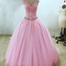 Настоящие фотографии, пышные персиковые Дешевые Бальные платья, бальное платье с короткими рукавами, тюлевые Аппликации, кружевные кристаллы, милые 16 платьев